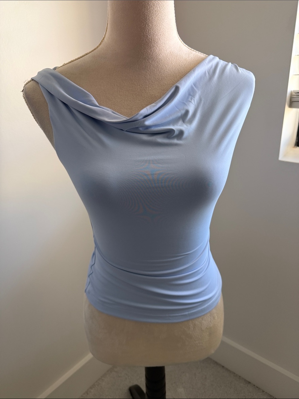 Light Blue Draped Neck Women’s Sleeveless Top